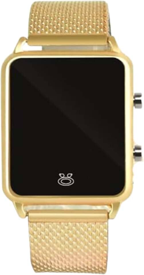 Presente Pra Ela: Relógio Digital Feminino Quadrado Dourado - Tela em LED - Design Contemporâneo
