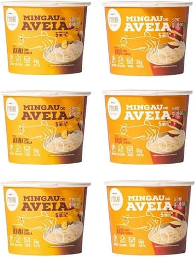 Mingau de Aveia Banana com Canela Sem Glúten, Sem Leite e Vegano - 06 UNIDADES (pronto em 05 minutos)