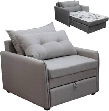 Sofá Cama Retrátil Solteiro Linho Estofado com Almofada Montreal (Cinza)