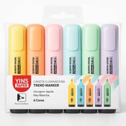 Kit 6 Canetas Marca-Texto Tons Pastel — Cores Suaves e Iluminadoras — Ponta Chanfrada Ergônomica — Tinta à Base de Água que Não Mancha — Ideal para Estudo, Escritórios, Livraria, Livros e Cadernos