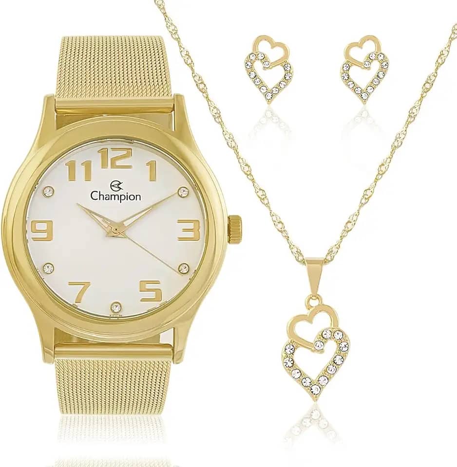 Relógio CHAMPION KIT feminino dourado esteira CN29007W