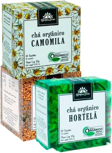 Kit 3 Chás Orgânicos em Sachê – Camomila, Erva-Doce e Hortelã – 10 Sachês Cada – Infusão Natural e Pura para Relaxamento, Digestão e Frescor