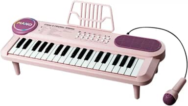 menolana Teclado de piano infantil, 37 teclas, brinquedos musicais de aprendizagem com microfone, teclado de piano digital para iniciantes