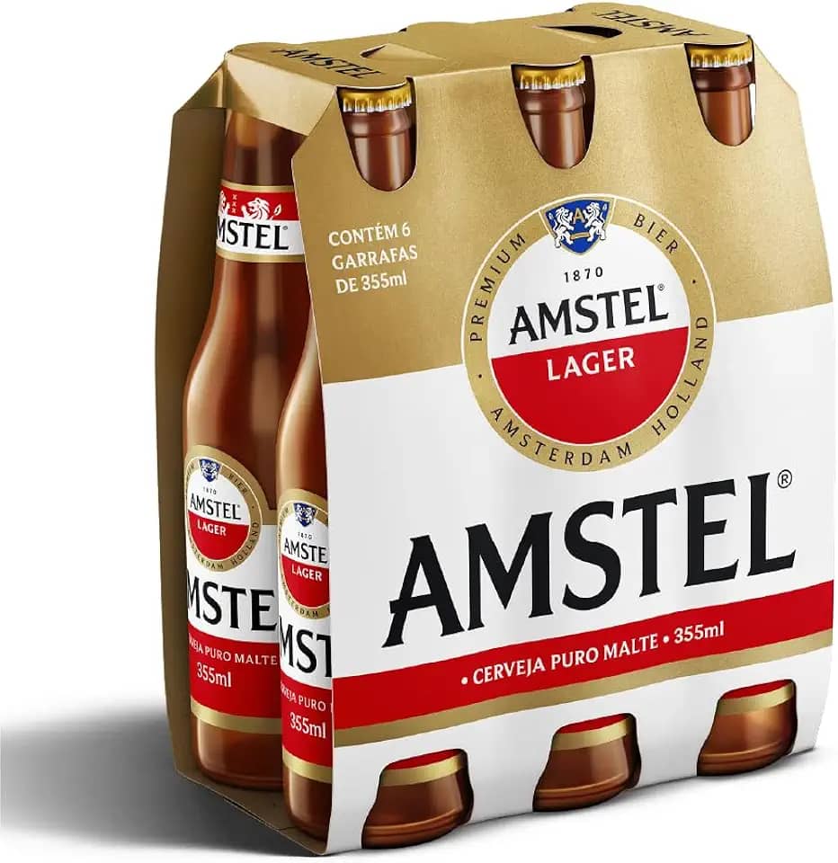 Amstel Cerveja Lager Puro Malte, Pack de 6 Long Neck 355ml