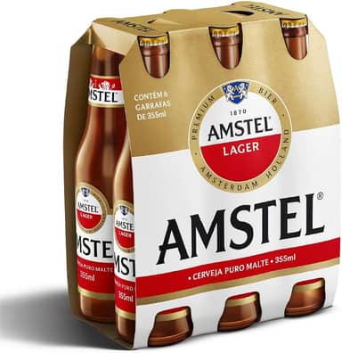 Amstel Cerveja Lager Puro Malte, Pack de 6 Long Neck 355ml