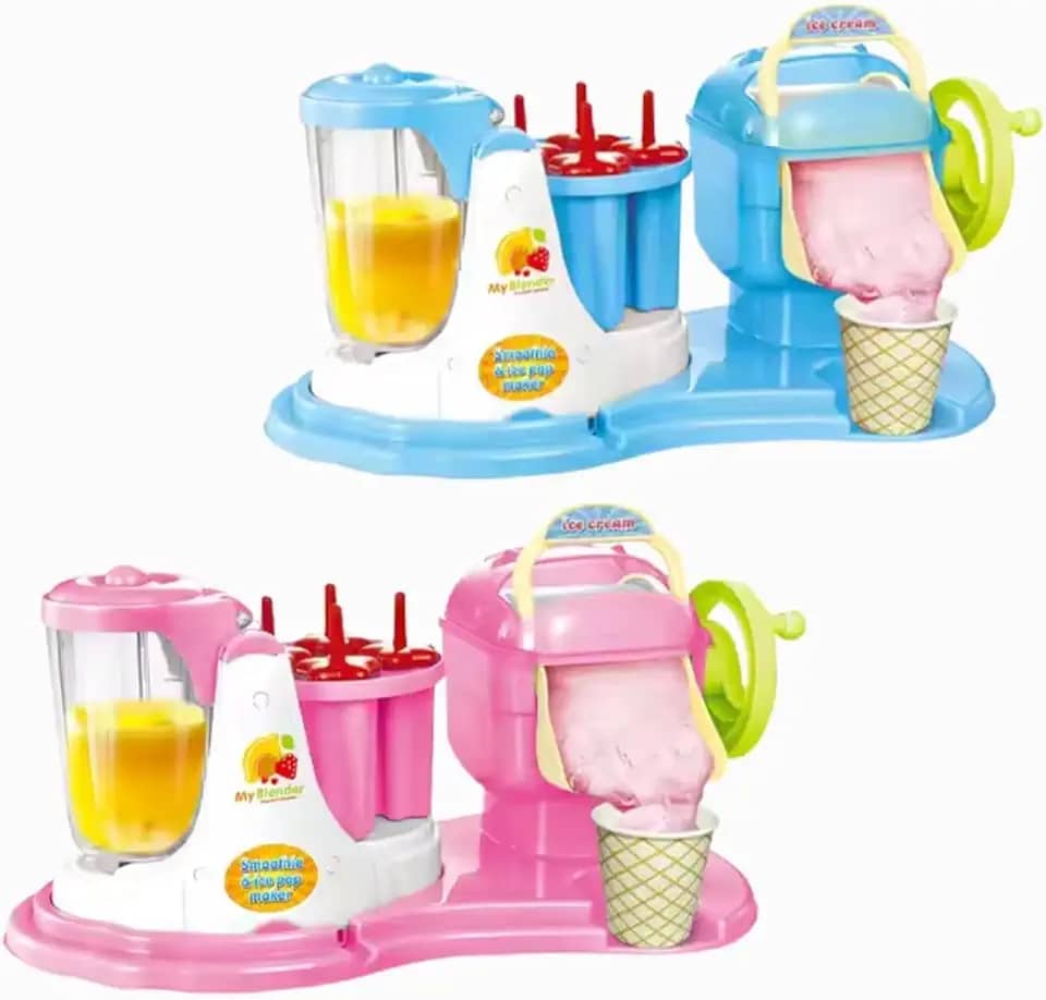 Fábrica de Sorvetes e Sucos Infantil Máquina de Picolés e Bebidas com Acessórios Brinquedo Educativo (Azul)
