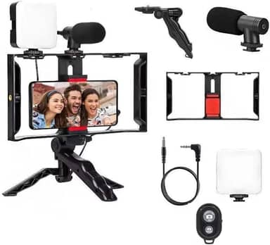 Estabilizador Kit Video Making Suporte De Gaiola De Coelho Com Tripés Móvel Para Celular E Câmera (Com 1 Led)