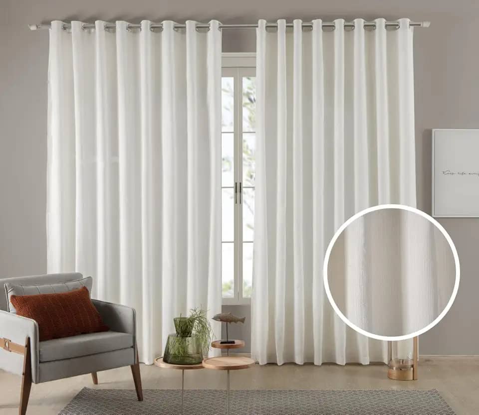 Cortina Tecido Linho Rústico Palha 4,00M x 2,30M Com Ilhós Cromado Para Varão Simples