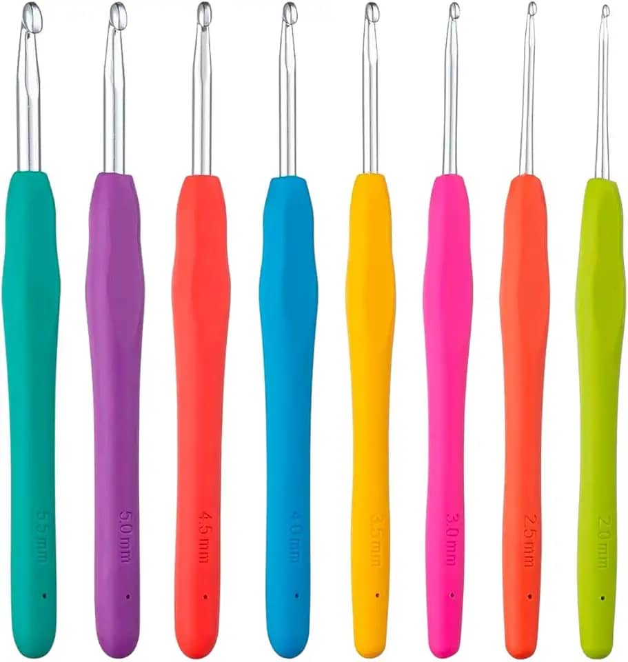 Kit 8 Agulhas Crochê Amigurumi Bordado Tricô Com Cabo Emborrachado 2.0 a 5.5 mm (Multicolor)