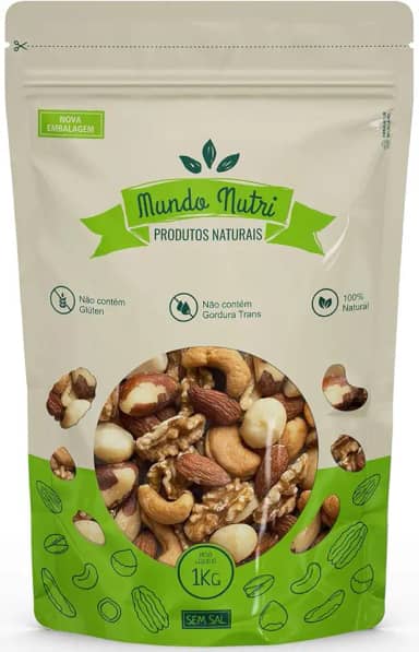 1kg Mix de Castanhas Premium Mundo Nutri - Castanha de Caju, Castanha do Pará, Amêndoas, Nozes e Macadâmia (SEM SAL)