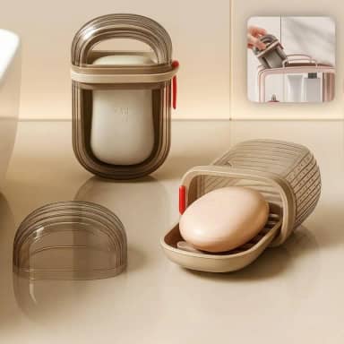 Saboneteira para Viagem com Estojo Escorredor – Dupla Drenagem, Compacta, À Prova de Vazamentos – Tampa com Encaixe Firme – Ideal para Viagens, Academia, Banho e Camping