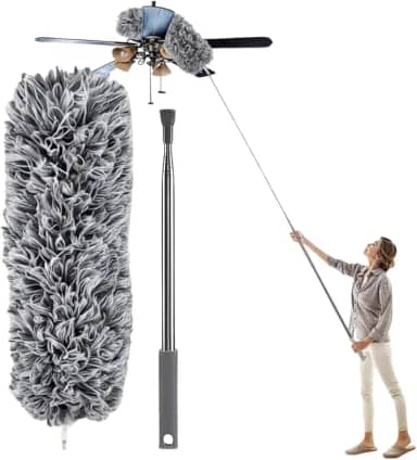 Espanador Extensível 2,80m com Haste Inox Flexível – Microfibra Premium Lavável, Cabeça 360° Antipoeira – Limpeza de Teto, Ventilador, Casa e Locais Altos – Ultra Leve e Resistente