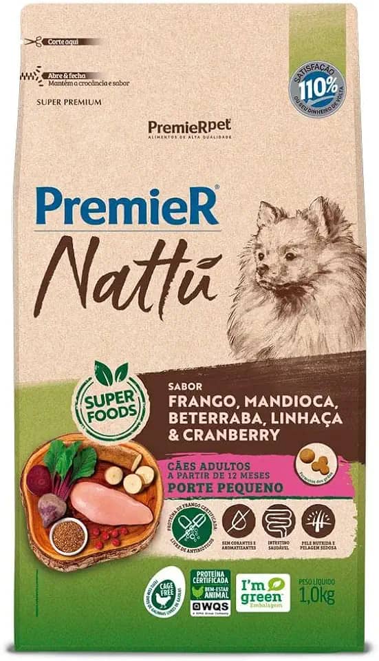 PremieR Pet Nattú Ração Seca para Cães Adultos Porte Pequeno Sabor Mandioca 10,1kg