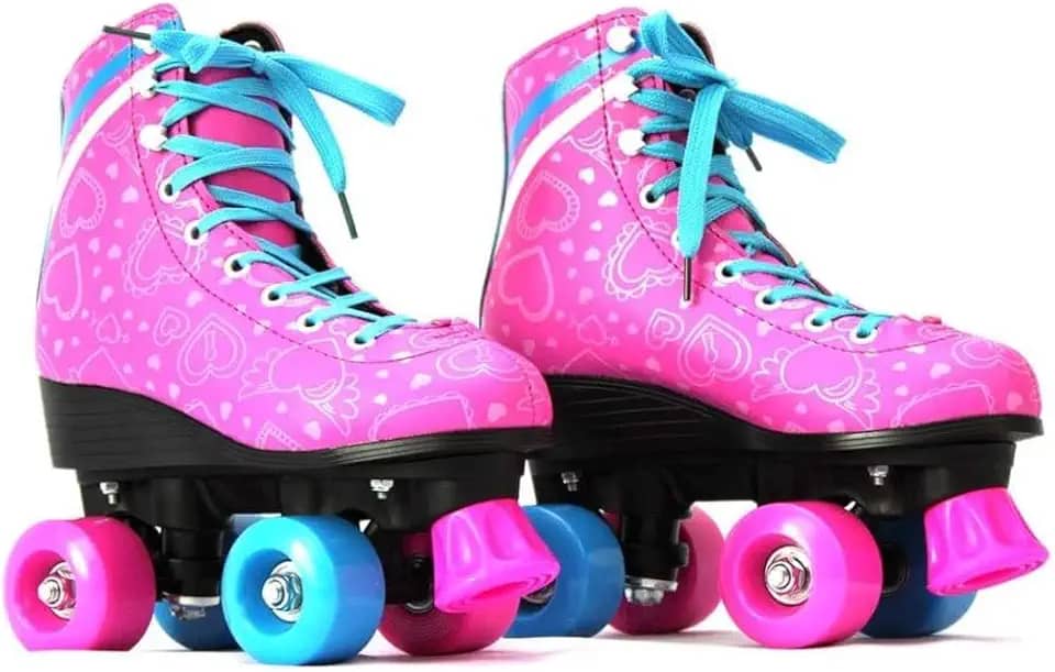 Patins Infantil Feminino 4 Rodas Roller Profissional Rosa Luna Ajustável C/Freio Confortável Estável Iniciante Criança Menina Presente Completo Diversão Esporte Do 34 a 40