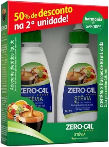 Zero-Cal - Stévia Kit 2 Adoçantes Líquidos - Natural, Saboroso e Sem Calorias - 2x80ml