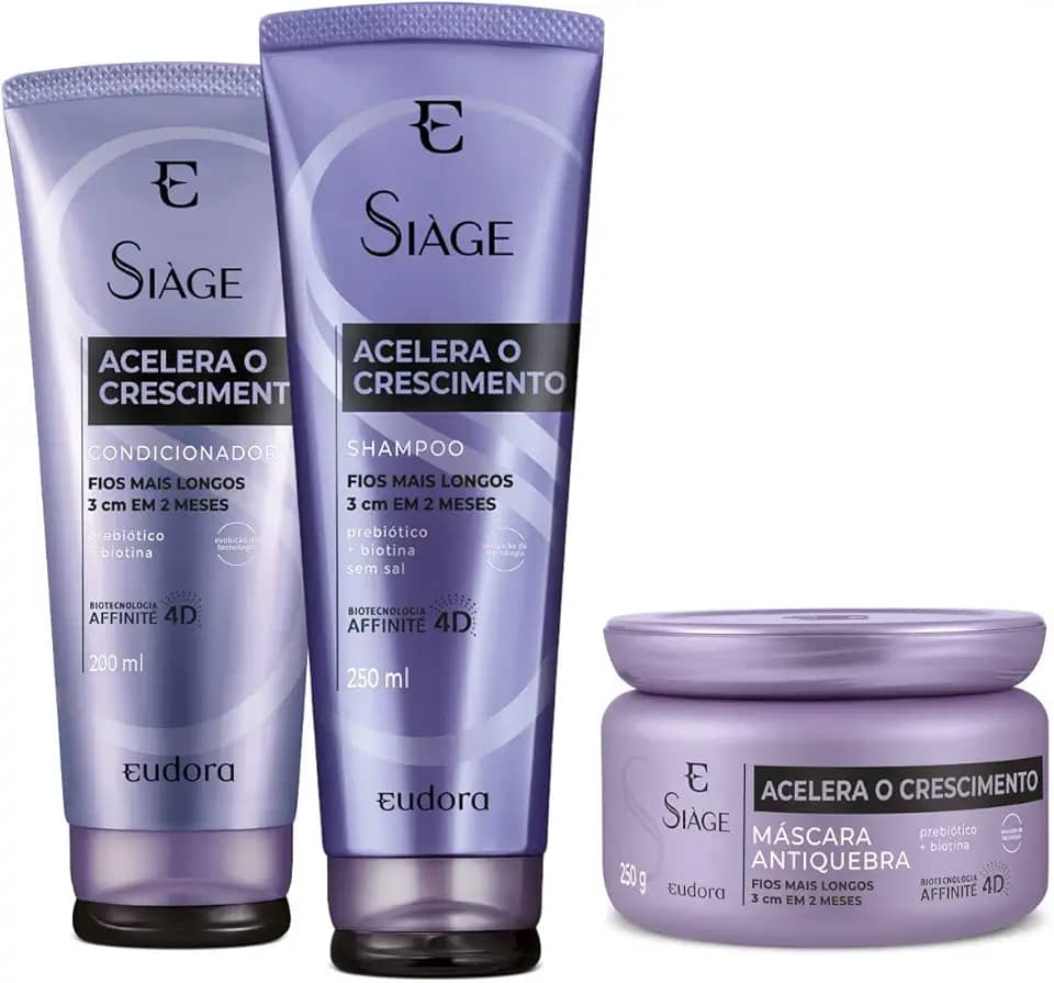 Eudora Combo Siàge Acelera o Crescimento: Shampoo 250ml + Condicionador 200ml + Máscara Capilar 250g