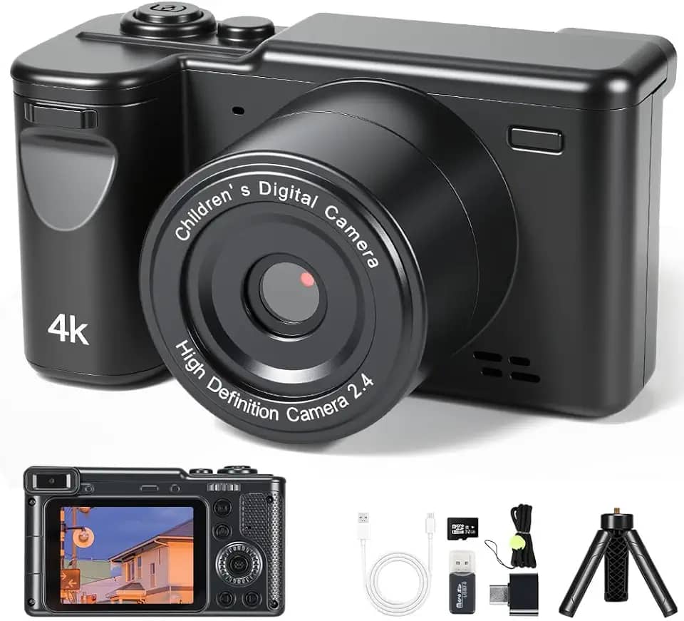 Câmera Fotográfica, 10 Filtros Divertidos+Modos de Disparo, Câmara Digital 4K 96MP Ultra HD, A Função de Deteção Inteligente Capta Automaticamente Sorrisos e Expressões Faciais