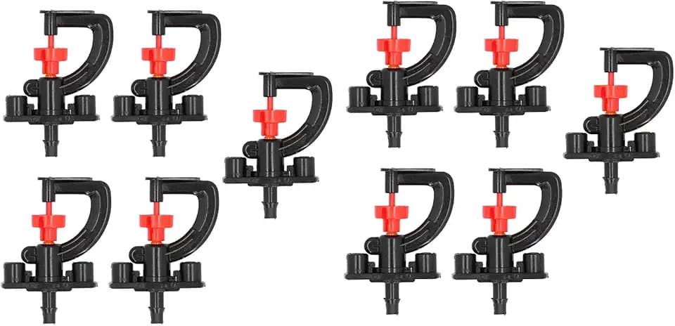 Conjunto de 10 microaspersores com suporte, cabeças de spray de irrigação por gotejamento tipo G de 7,3 cm, micropulverizador de plástico de engenharia de 360 graus para irrigação de árvores