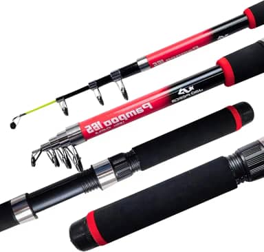 Jaú Pesca Vara Telescópica Pampoo, Molinete, Fibra de Vidro, 1,65m, Ação Média, Pesca Esportiva