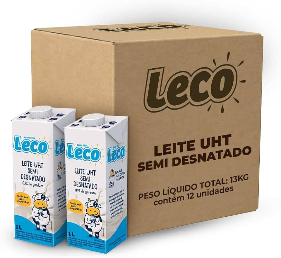 Pack 12 Unidades Leite UHT Semidesnatado Leco Caixa com Tampa 1l
