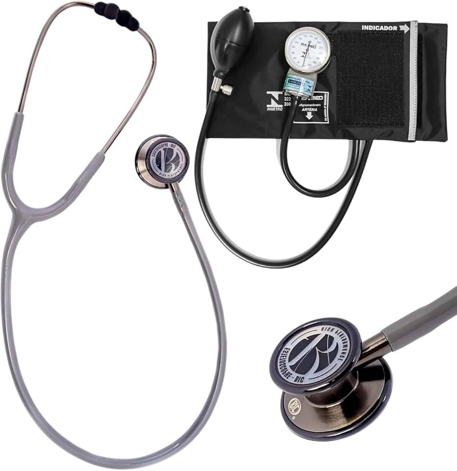 Kit Estetoscópio BIC Eternity + Esfigmomanômetro Pamed Com Bolsa - Enfermagem e Medicina (CINZA GRAFITE)