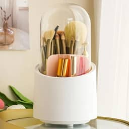 Organizador Pincéis Porta Maquiagem Giratório 360° Com 7 Divisórias e Tampa (Rosa)