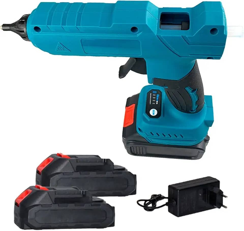 Pistola Cola Quente Sem Fio Profissional Portátil Com Duas Baterias Com Maleta e Carregador Ideal Para DIY Bivolt (110V/220V) Com Duas Baterias e Carregador Para Artesanato e Reparos
