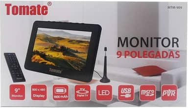 TV Portatil Digital 9" Conversor Integrado Monitor com Controle Remoto USB LED PVR SD e Bateria Recarregavel Bivolt
