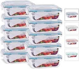 KIT 10 Potes de Vidro Retangular com Tampa Hermética 640ml Cor:Azul