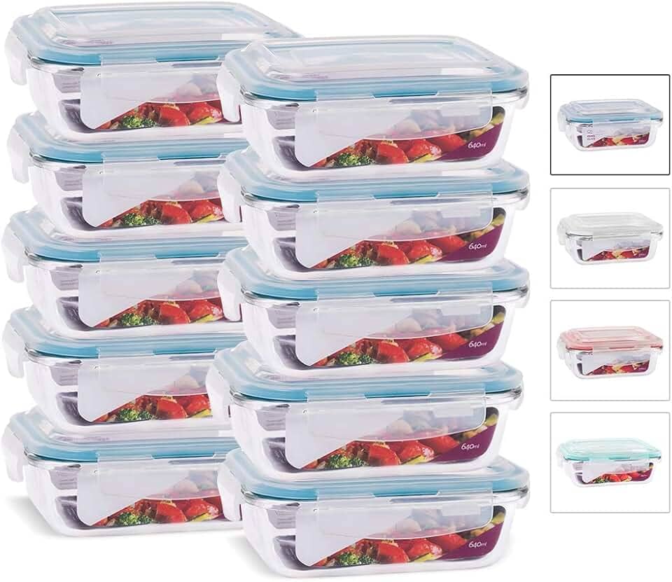 KIT 10 Potes de Vidro Retangular com Tampa Hermética 640ml Cor:Azul