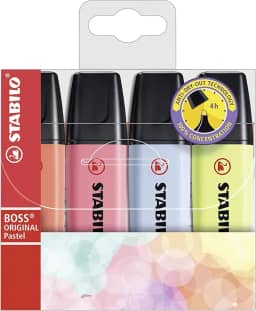 Marca Texto - STABILO BOSS ORIGINAL Pastel – Estojo com 4 unidades – Cores sortidas