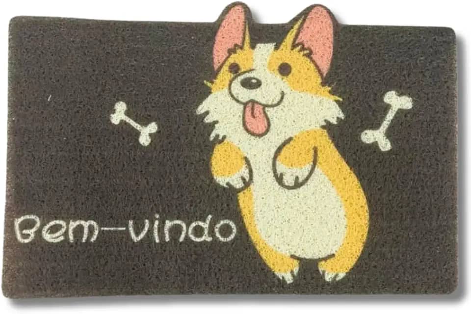 Tapete Capacho Decorativo Pets, 60x40cm, Poliéster Emborrachado, Antiderrapante, Para Porta de Entrada (CACHORRO FELIZ)