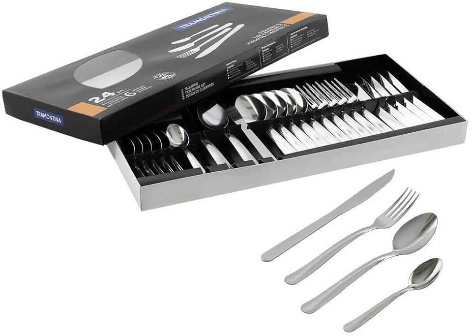 Faqueiro Tramontina Búzios cem Aço Inox com Detalhe 24 Peças