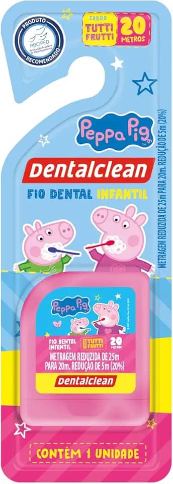 Dentalclean Fio Dental Infantil Peppa Pig 20m - Sabor Tutti-Frutti, Rosa