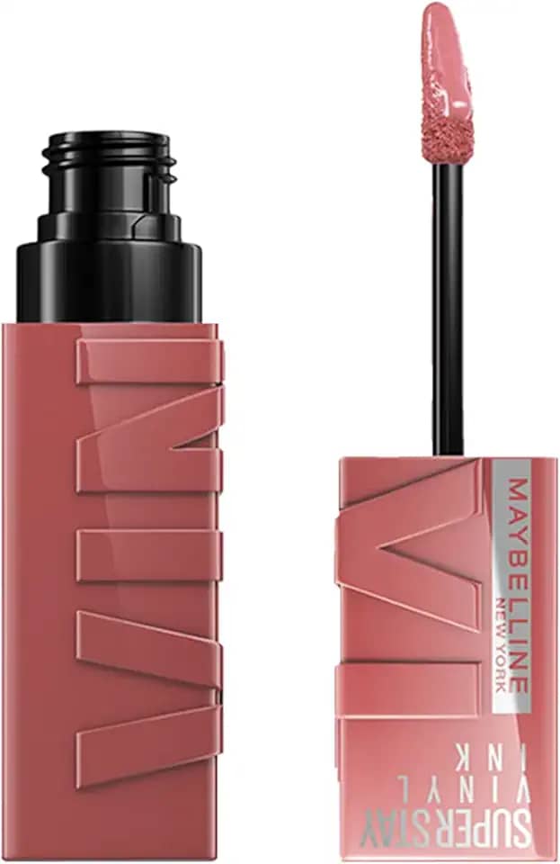 Maybelline NY SuperStay Vinyl Ink Batom Líquido, Longa Duração, Acabamento Vinil Espelhado e Efeito Gloss, Brilho Instantâneo, Conforto para os Lábios, Fórmula Vegana, Cor Cheeky 4,2ml