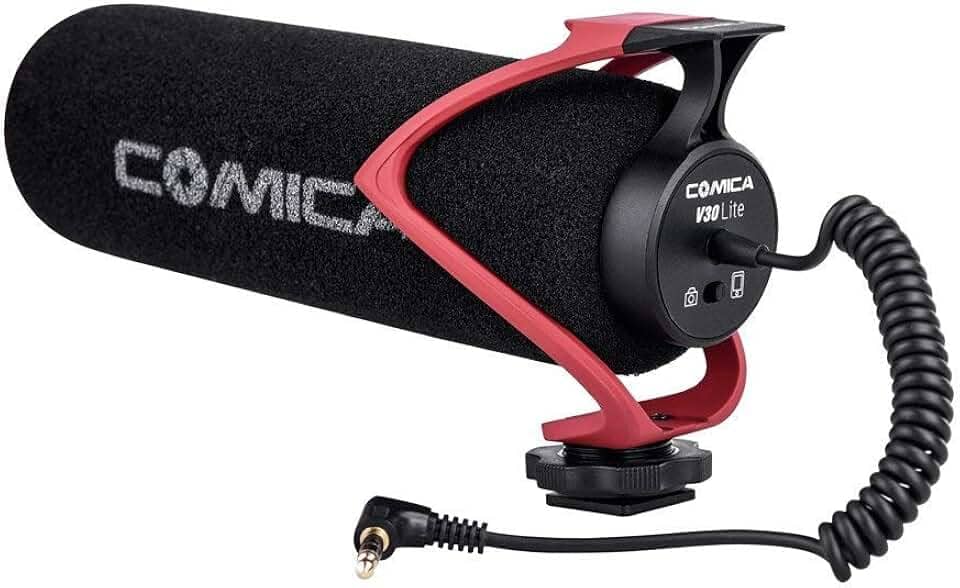 COMICA CVM-V30 LITE Microfone Shotgun Supercardioide de Vídeo para Câmeras DSLR Canon, Nikon, Sony e Panasonic, Microfone Condensador com Cabo de 3,5 mm Compatível com iPhone e Android (Vermelho)
