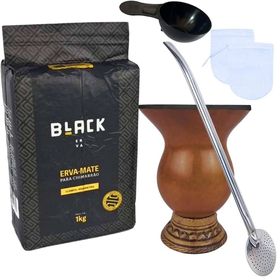 Kit Chimarrão com Erva Clássica Moagem Fina 1Kg + Cuia Porongo + Bomba Inox 23 CM (TRADICIONAL)