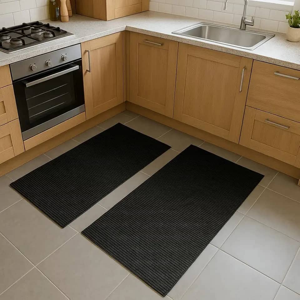 Kit 2 Passadeiras Soft Tapete | Cozinha Quarto Banheiro | Emborrachado Antiderrapante |1M x 0,43cm (Preto)