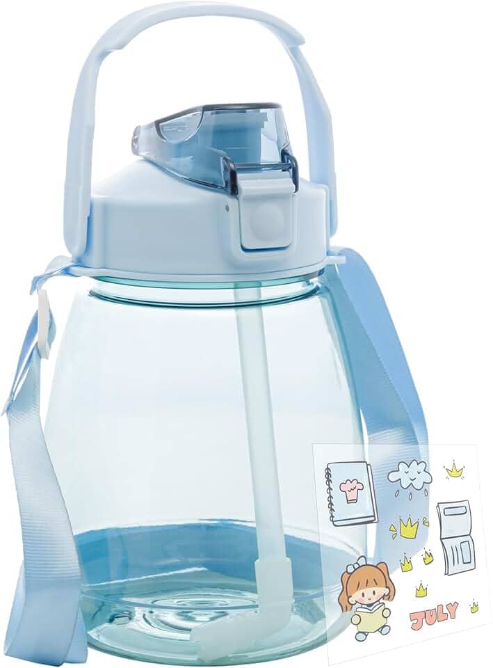 LYOR - Garrafa para Água de Policarbonato com Adesivo e Alça Dupla Azul 1200ml