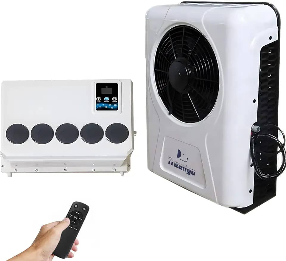 Treeligo DC 12 V universal elétrico RV camião ar condicionado autocaravana unidade A/C 10000 BTU arrefecimento rápido para autocaravana, autocarro, trator, ar condicionado automotivo (branco)