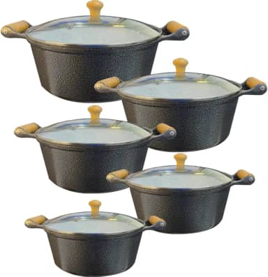Jogo De Panelas Cerâmica Atoxica Antiaderente em Aluminio Fundido Com Tampas em Vidro Temperado