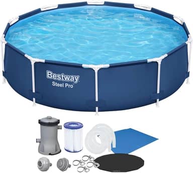 Bestway Piscina Steel Pro Max, 3,05m x 76cm, 4.678L, com Filtro 1249L/h, Capa e Lona Protetora (Azul / 220v)