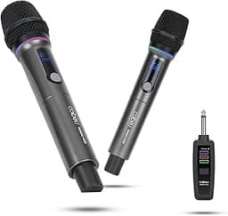 Microfone Sem Fio Duplo RGB, Microfone Karaoke UHF, Microfone Dinamico, Microfone de Mão Profissional para Festas, Eventos, Aulas, Palestras, Lgreja, Desempenho, Entretenimento Familiar, MAC4406
