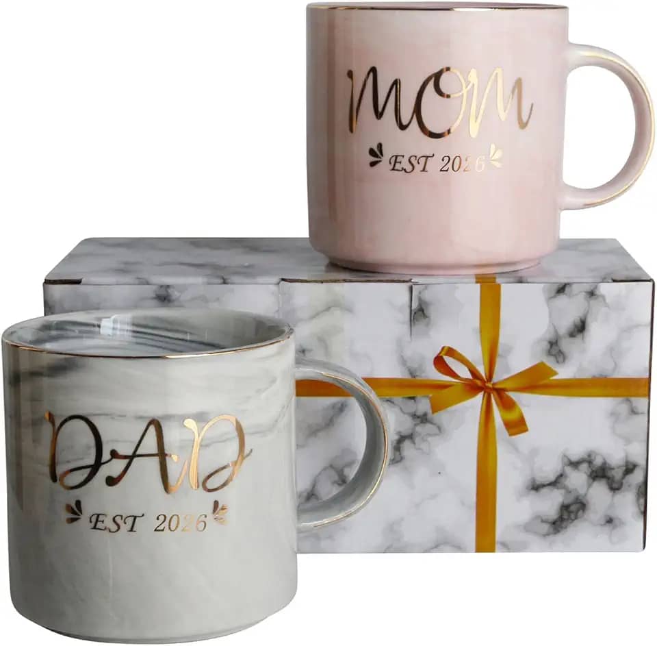 Mamãe e papai Est 2026 canecas de café, presentes para novos pais para casais, presentes de mamãe e papai para futuros pais de primeira viagem, 340 g