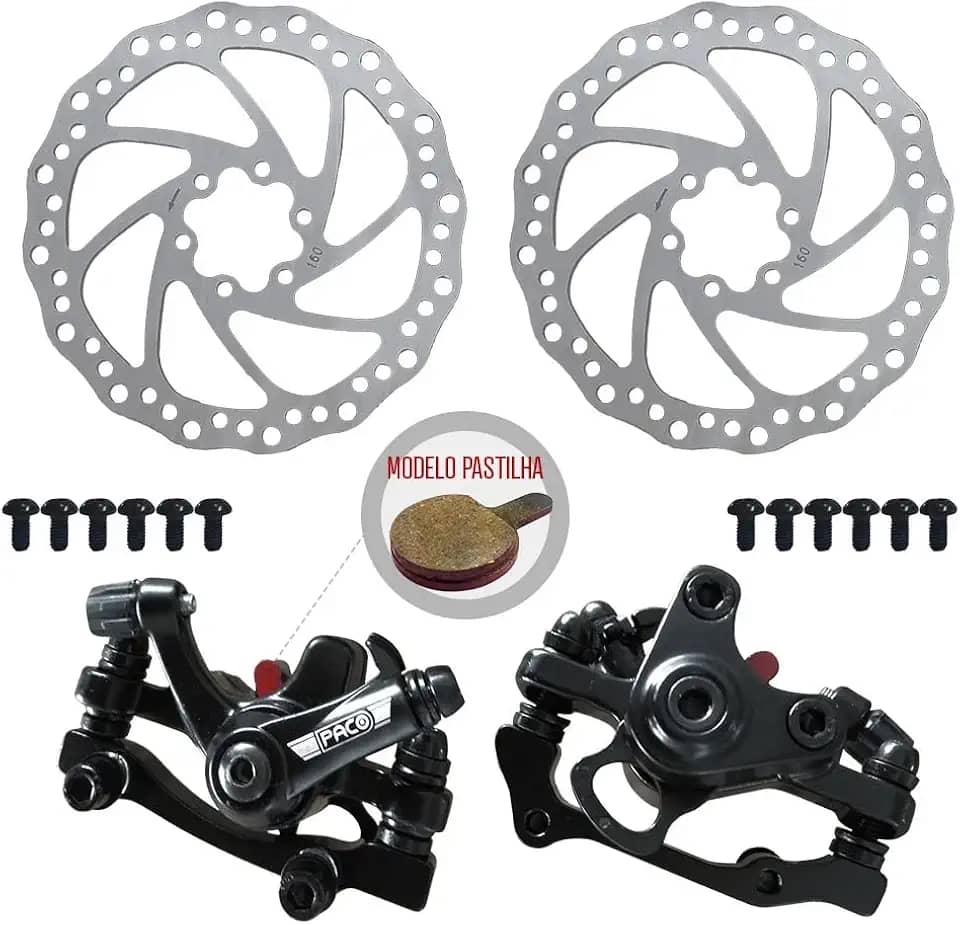 Freio Disc Mecânico 160mm+caliper Preto Dianteiro+traseiro+rotores