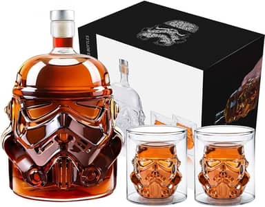 Decantador de uísque com 2 copos, frasco criativo transparente para conhaque, uísque, bourbon, vodca, licor, presente de Natal para homens, pai, marido, namorado