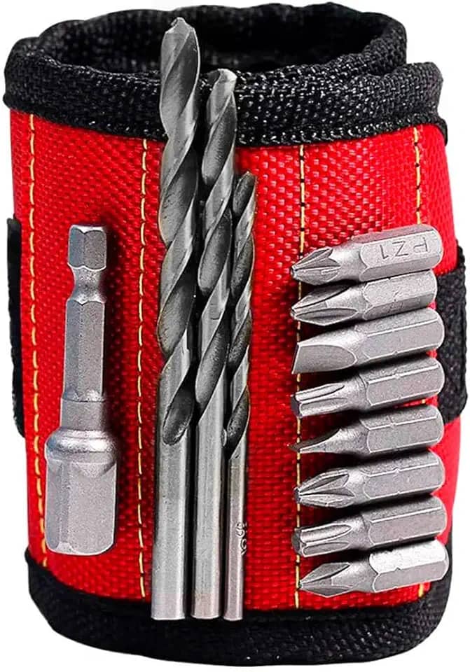 Pulseira Magnética Profissional, Vermelha e Preta, Algodão, Suporte para Pregos e Parafusos, Ajustável com Velcro, para Ferramentas Metálicas