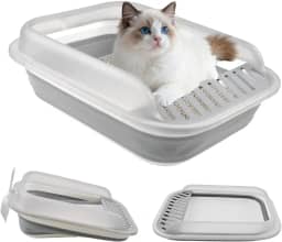 kathson Caixa de areia dobrável para gatinhos, caixa de areia para gatos idosos de baixa entrada semi fechada vaso sanitário com pedal à prova de vazamento panela de areia dobrável para gatos pequenos