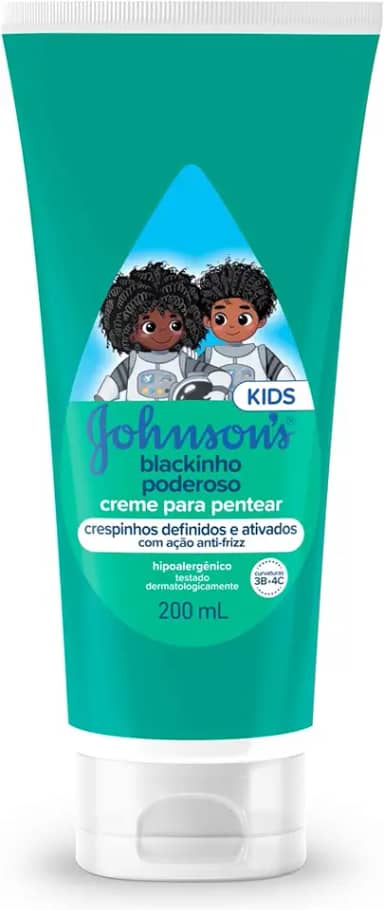 Johnson's Baby Creme Para Pentear Infantil Para Cabelos Crespos Blackinho Poderoso, 200ml