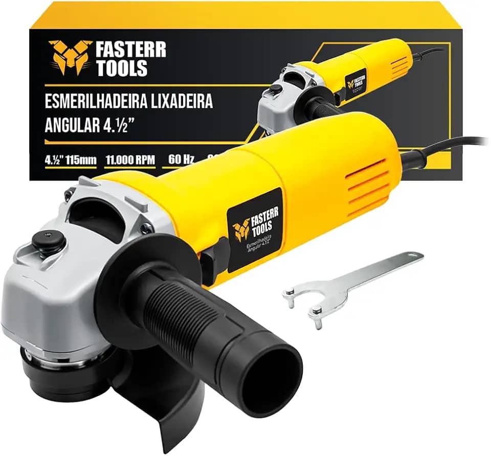 Esmerilhadeira Angular Fasterr FST043B2 Profissional 820W, 220V, Disco 115mm, 11.000 RPM – Para Corte, Desbaste e Acabamento em Metal e Madeira